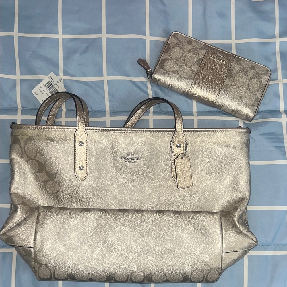 Coach Signature Platinum Tote and Wallets